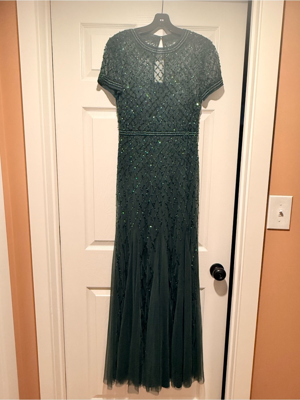 Elegant Forest Green Size 0 Adrianna Papell Beaded Evening Dress